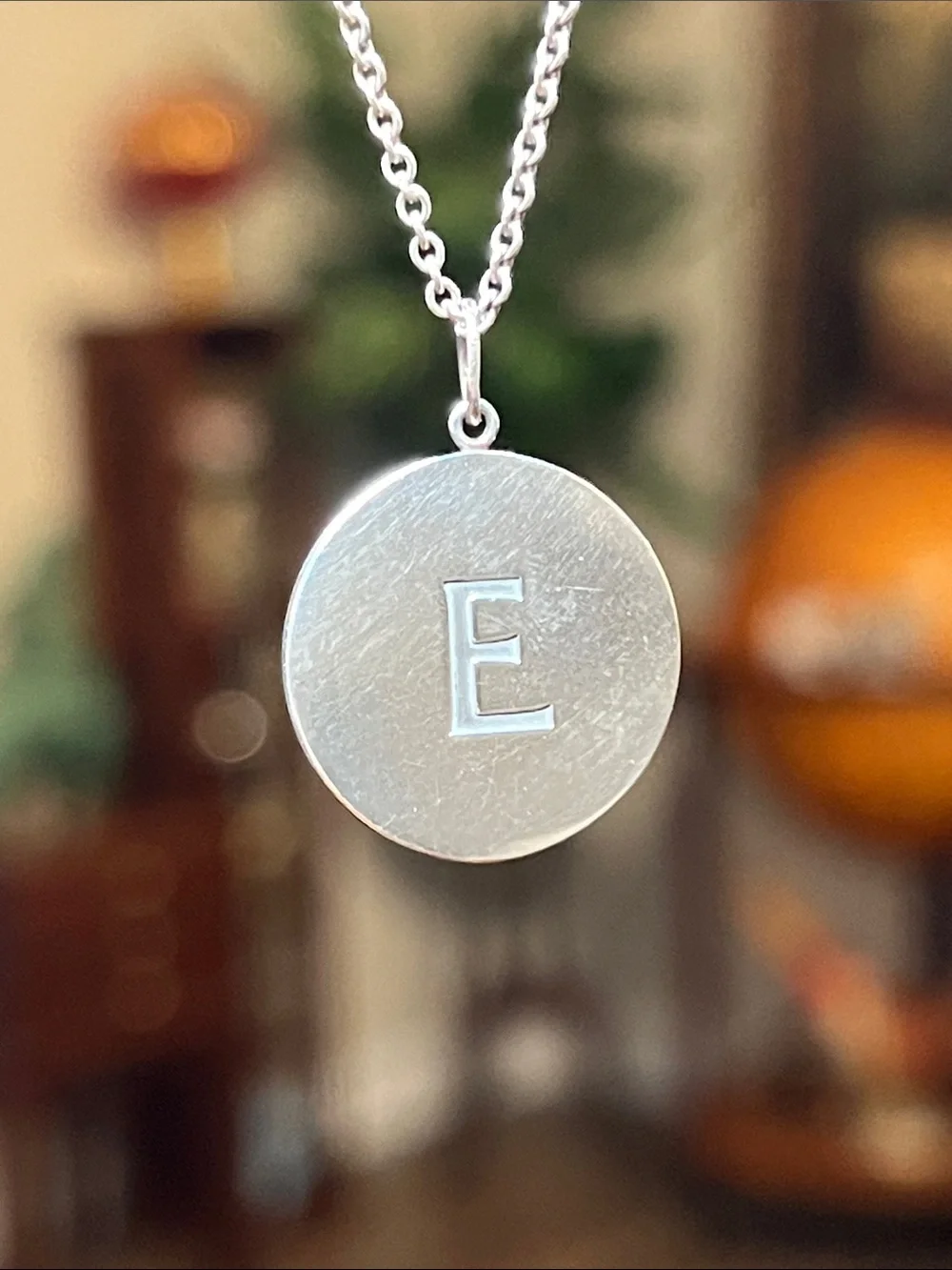 VTG Tiffany & Co. Sterling Silver Monogram Name Initial E Disc Pendant Necklace